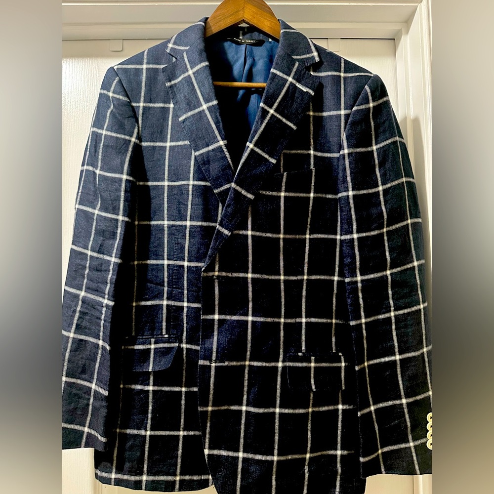 Sarar linen 40s Blue and White windowpane blazer